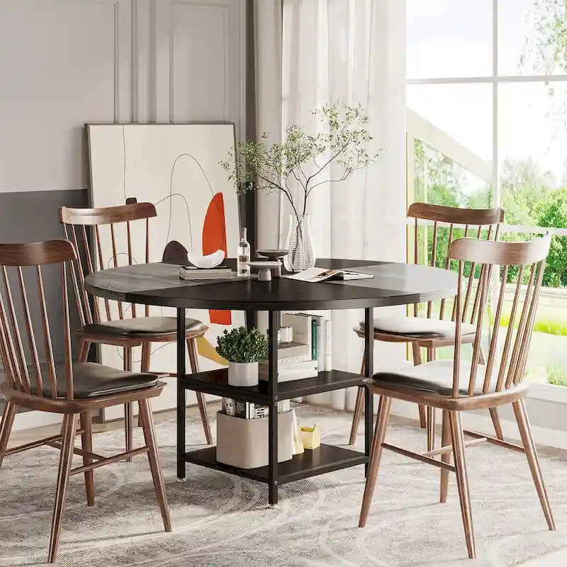 White & Gold Round Dining Table - 47 - Seats 4 - with Storage Shelf