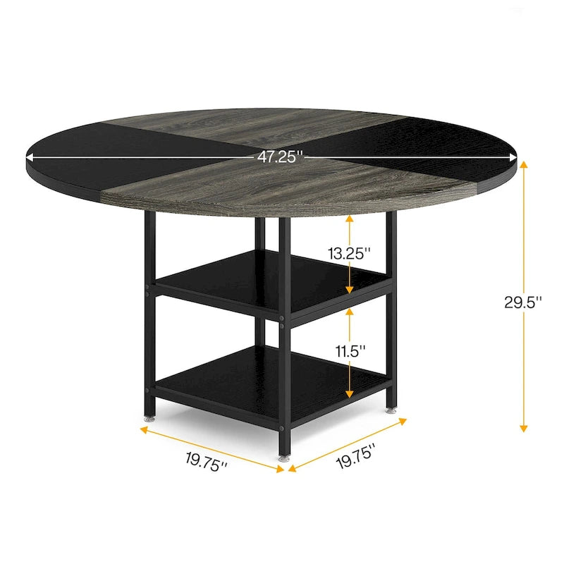 White & Gold Round Dining Table - 47 - Seats 4 - with Storage Shelf