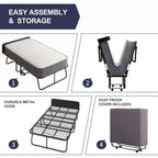 Mixoy Space Saving Fold up Bed with Mattress & Wheels
