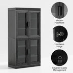 Solid Wood Storage Cabinet with two Glass Doors 31
