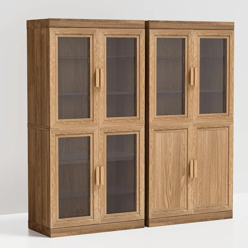 Solid Wood Storage Cabinet with two Glass Doors 31