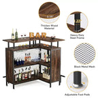 L-shape Bar Table with Stemware Racks and Shelves - N/A