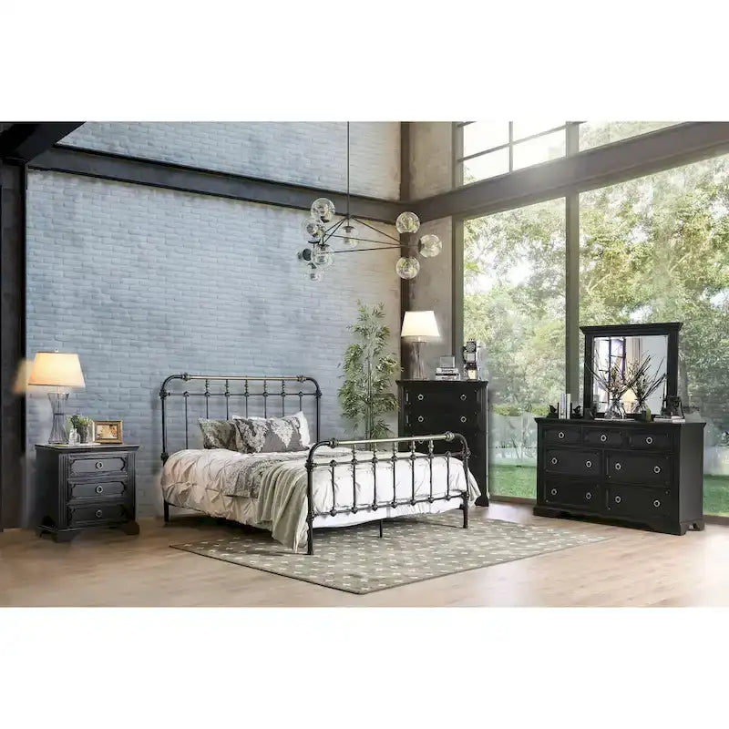 Pall Industial Black Metal Panel Bed