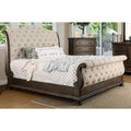  Brev Rustic Beige Tufted Fabric Sleigh Bed