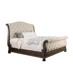 Brev Rustic Beige Tufted Fabric Sleigh Bed