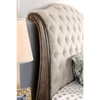 Brev Rustic Beige Tufted Fabric Sleigh Bed