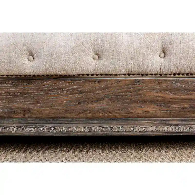 Brev Rustic Beige Tufted Fabric Sleigh Bed