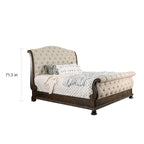 Brev Rustic Beige Tufted Fabric Sleigh Bed