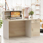 Reception Desk Wood Front Counter Table w/ Lockable Storage by Timechee