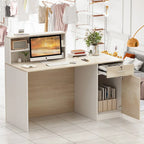 Reception Desk Wood Front Counter Table w/ Lockable Storage by Timechee