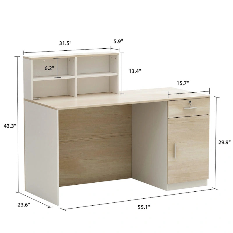 Reception Desk Wood Front Counter Table w/ Lockable Storage by Timechee
