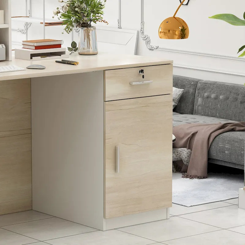 Reception Desk Wood Front Counter Table w/ Lockable Storage by Timechee