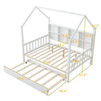 Wooden Full Size House Bed with Trundle,Kids Bed with Shelf