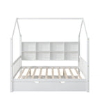 Wooden Full Size House Bed with Trundle,Kids Bed with Shelf