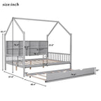 Wooden Full Size House Bed with Trundle,Kids Bed with Shelf