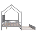 Wooden Full Size House Bed with Trundle,Kids Bed with Shelf