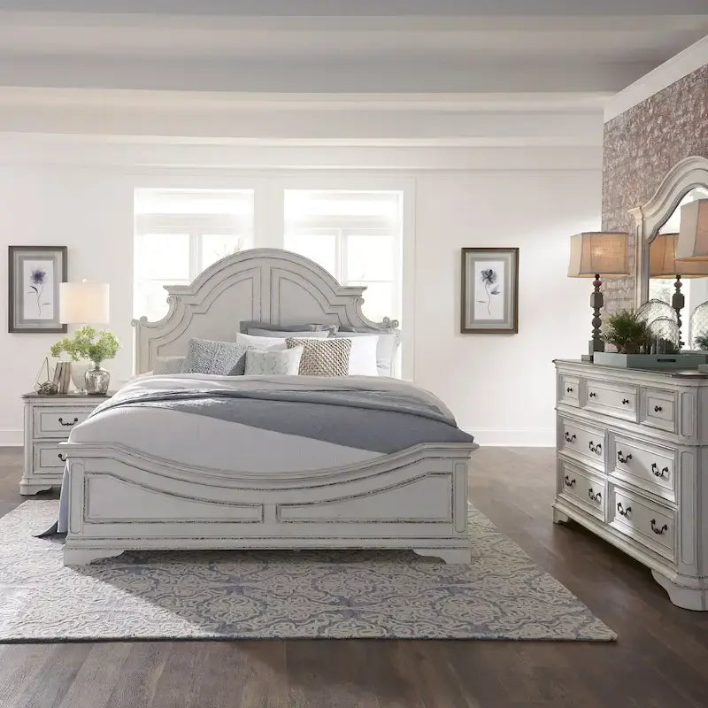 Magnolia Manor Panel Bed, Dresser and Mirror, and Nightstand Set