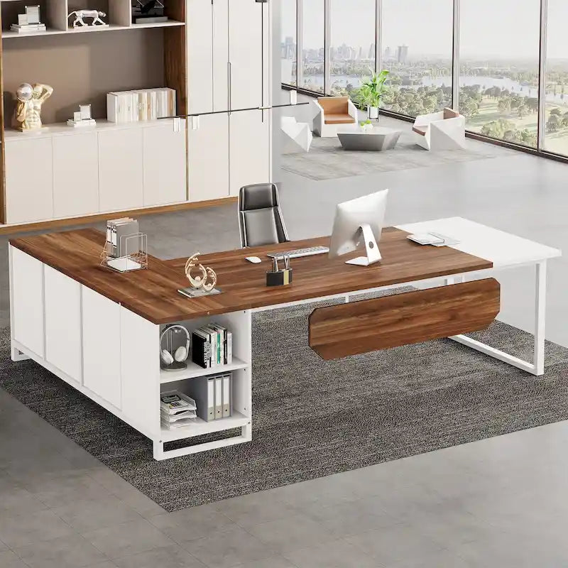 70.8 Executive Desk L-Shaped Office Computer Desk with 55 File Cabinet