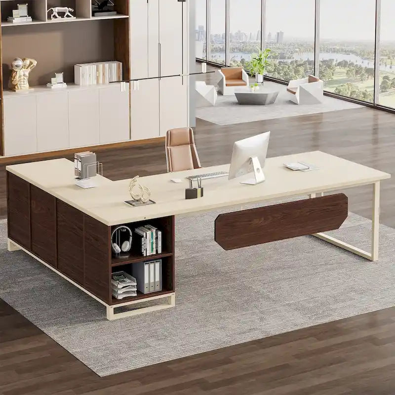 70.8 Executive Desk L-Shaped Office Computer Desk with 55 File Cabinet