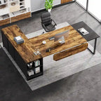 70.8 Executive Desk L-Shaped Office Computer Desk with 55 File Cabinet