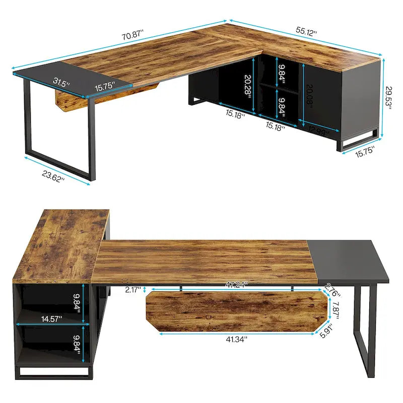 70.8 Executive Desk L-Shaped Office Computer Desk with 55 File Cabinet