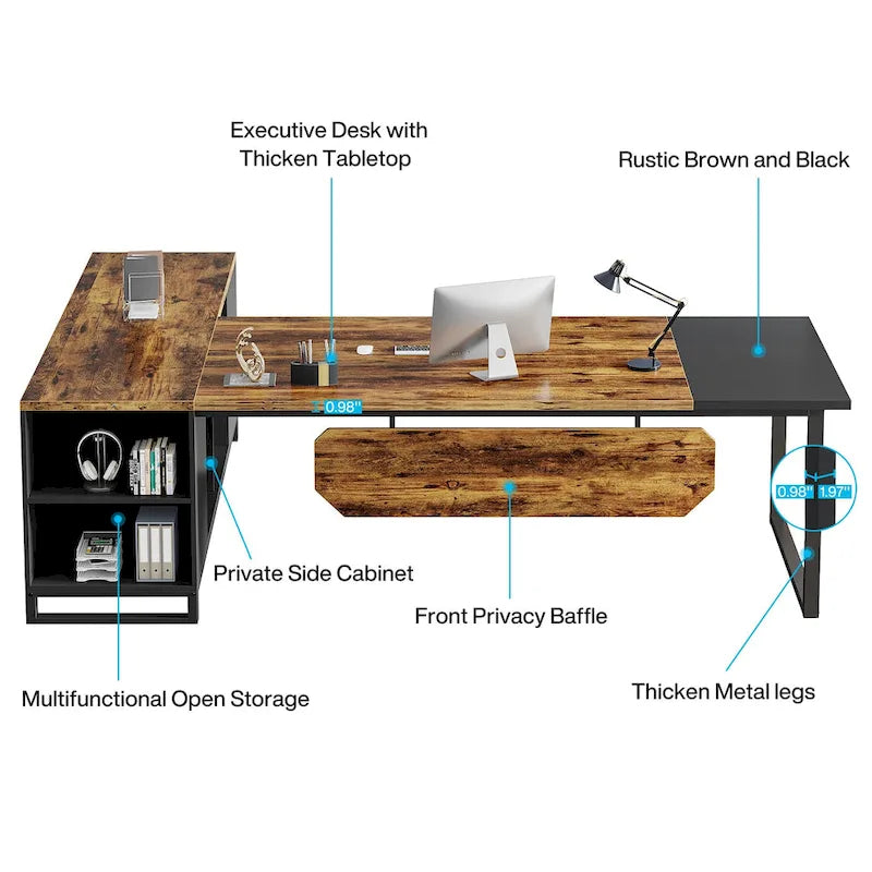 70.8 Executive Desk L-Shaped Office Computer Desk with 55 File Cabinet