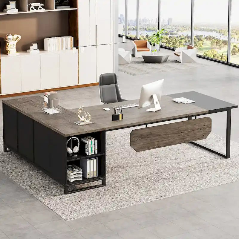 70.8 Executive Desk L-Shaped Office Computer Desk with 55 File Cabinet
