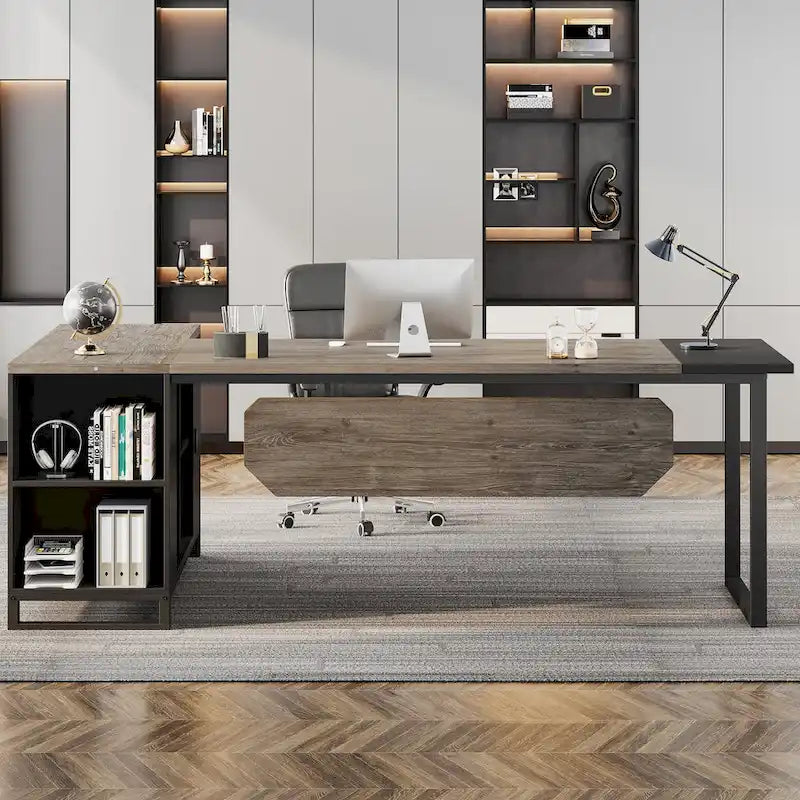 70.8 Executive Desk L-Shaped Office Computer Desk with 55 File Cabinet