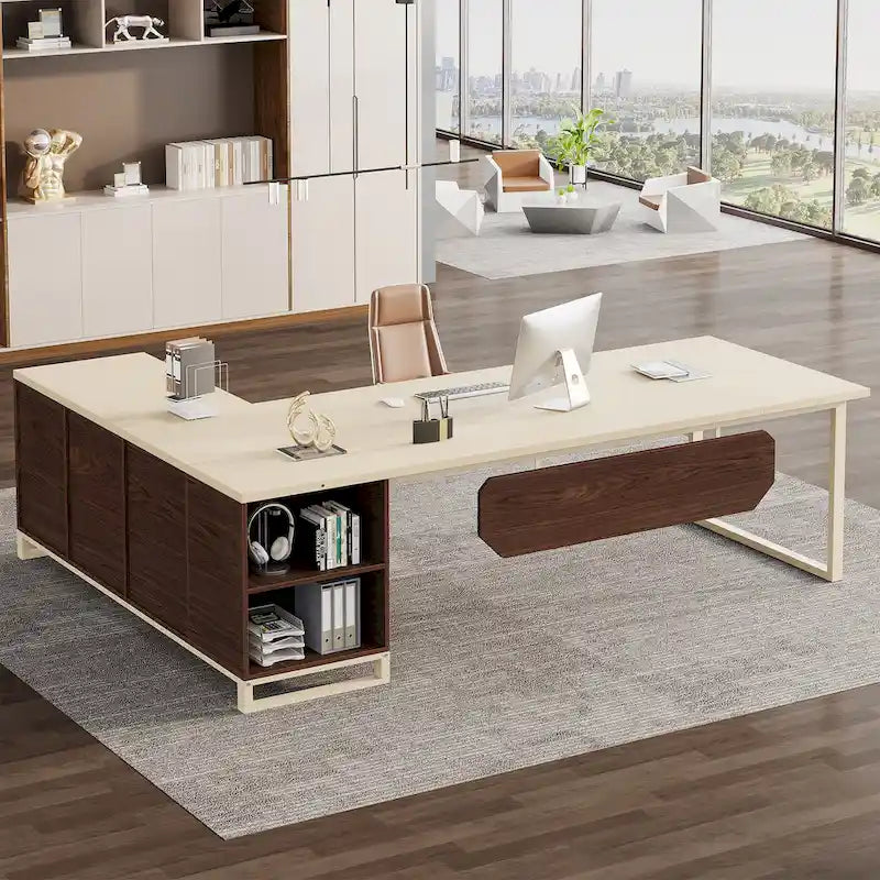 70.8 Executive Desk L-Shaped Office Computer Desk with 55 File Cabinet