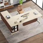 70.8 Executive Desk L-Shaped Office Computer Desk with 55 File Cabinet