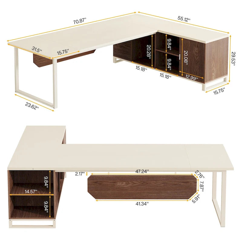 70.8 Executive Desk L-Shaped Office Computer Desk with 55 File Cabinet