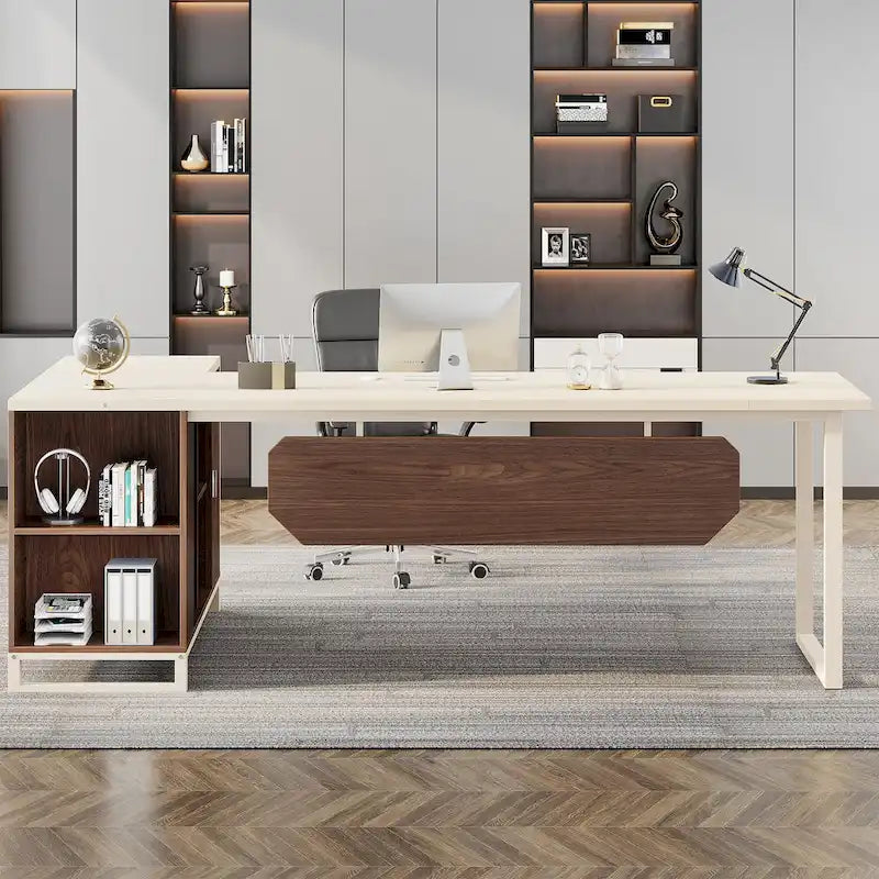 70.8 Executive Desk L-Shaped Office Computer Desk with 55 File Cabinet