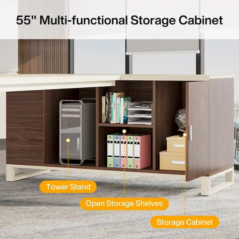 70.8 Executive Desk L-Shaped Office Computer Desk with 55 File Cabinet