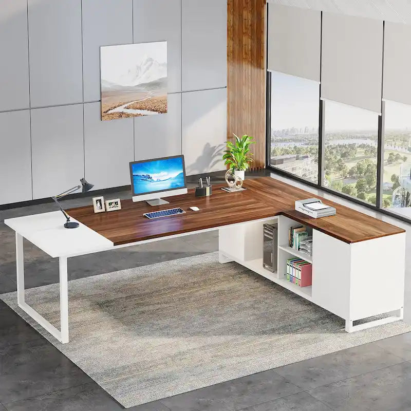 70.8 Executive Desk L-Shaped Office Computer Desk with 55 File Cabinet
