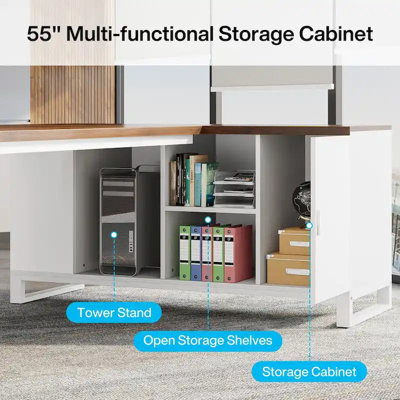 70.8 Executive Desk L-Shaped Office Computer Desk with 55 File Cabinet