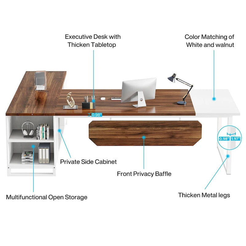 70.8 Executive Desk L-Shaped Office Computer Desk with 55 File Cabinet