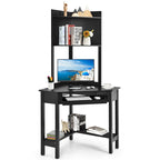 Triangle Corner Desk with Hutch - Bookshelves - Keyboard Tray - Black/White