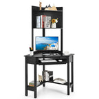 Triangle Corner Desk with Hutch - Bookshelves - Keyboard Tray - Black/White