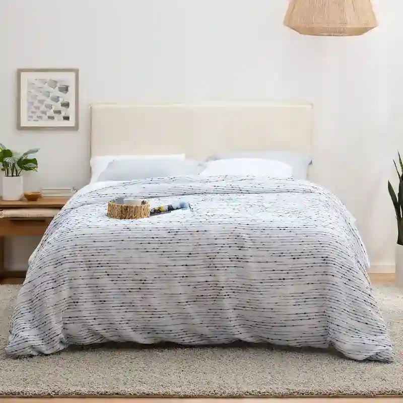 Upholstered Pillow Headboard - Adjustable Height - Navy/Ivory - Twin to King