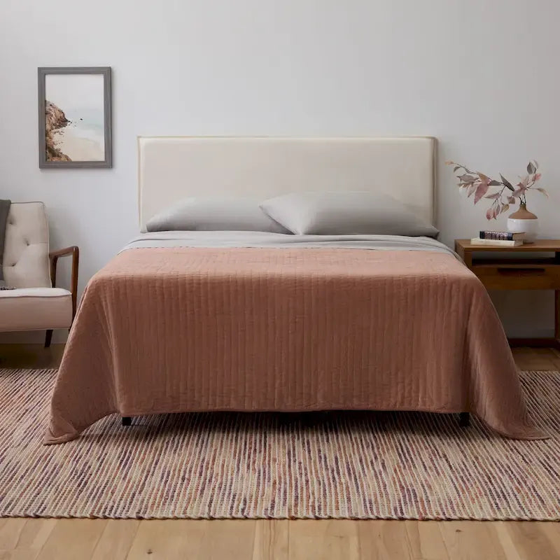 Upholstered Pillow Headboard - Adjustable Height - Navy/Ivory - Twin to King