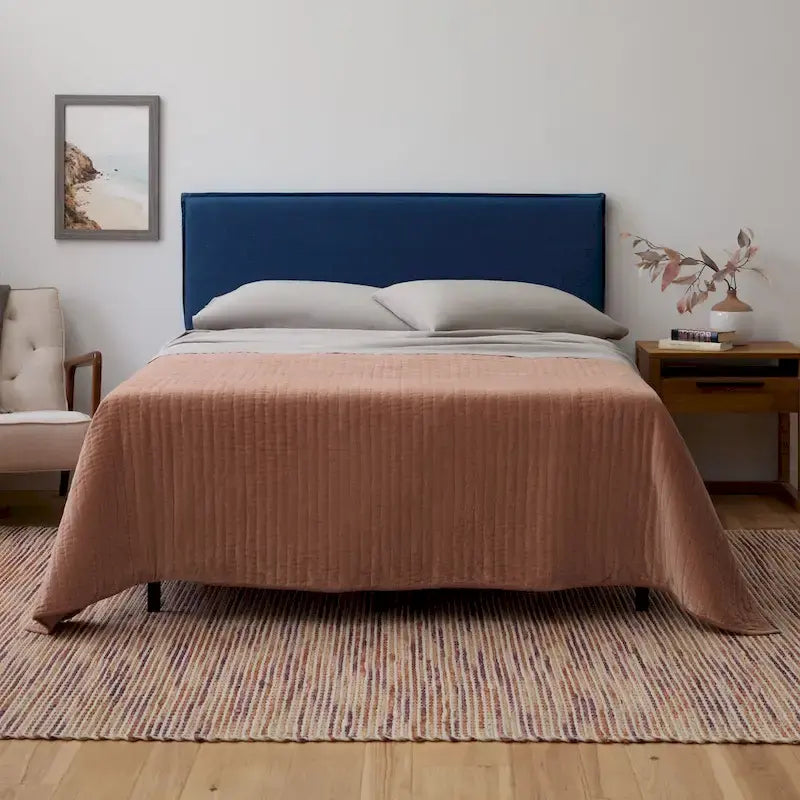 Upholstered Pillow Headboard - Adjustable Height - Navy/Ivory - Twin to King