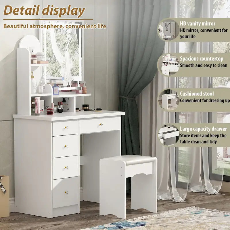 Timechee 31.5 Wide Makeup Vanity Set with Stool and Mirror