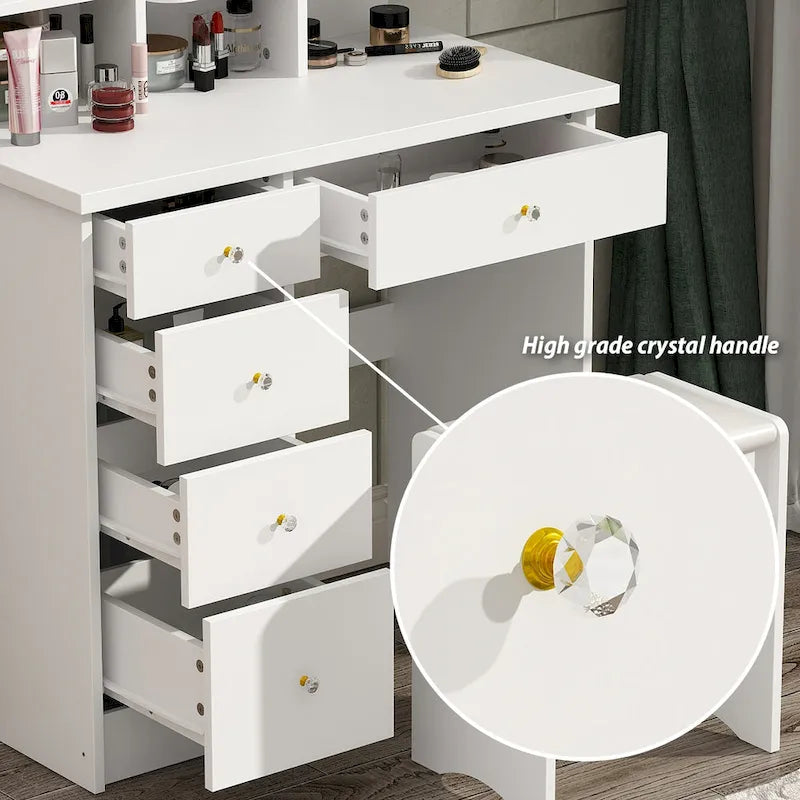 Timechee 31.5 Wide Makeup Vanity Set with Stool and Mirror