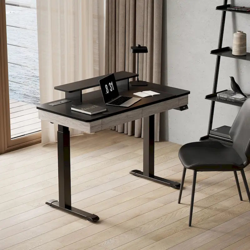 Eureka Ergonomic Home Office Electric Height Adjustable Standing Desk with 2 Drawers & Monitor Stand