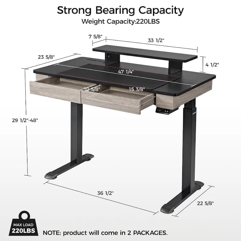 Eureka Ergonomic Home Office Electric Height Adjustable Standing Desk with 2 Drawers & Monitor Stand