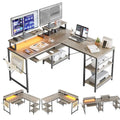 L Shaped Desk LED 95.2 Inch Computer Corner Desk with Keyboard Tray Monitor Stand