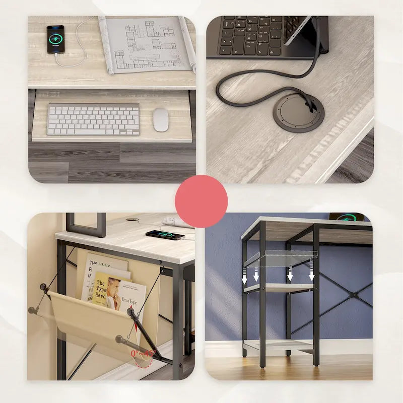 L Shaped Desk LED 95.2 Inch Computer Corner Desk with Keyboard Tray Monitor Stand
