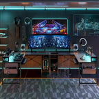 L Shaped Desk LED 95.2 Inch Computer Corner Desk with Keyboard Tray Monitor Stand