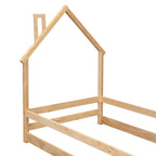 Wood bed with House-shaped Headboard