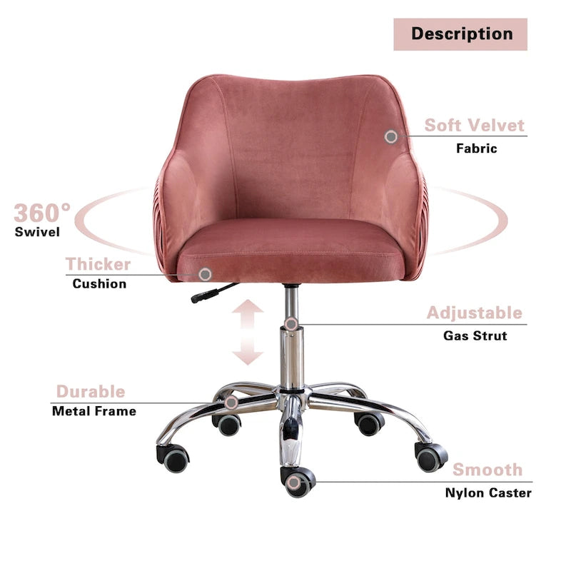 Corvus Braff Velvet Upholstered Adjustable Ergonomic Office Chair